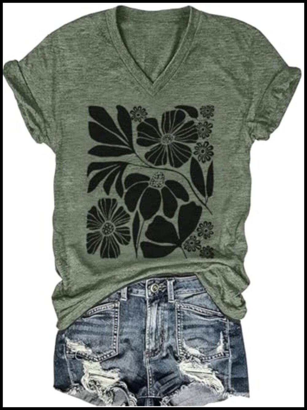 Womens V-Neck Graphic T-Shirt Boho Floral Print Short Sleeve Casual Summer Tee